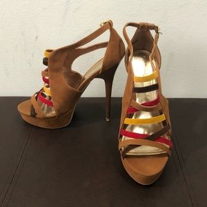 Anne Michelle Multicolored Strap Heels (US 7.5)